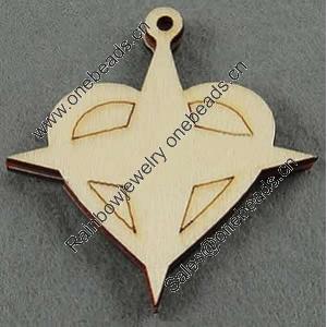 Wooden Pendant/Drop, Heart, 51x53x7mm, Hole:About 3mm, Sold by PC