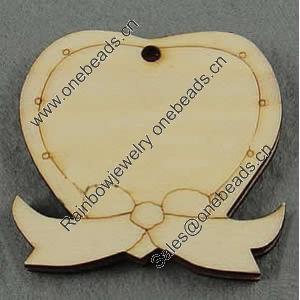 Wooden Pendant/Drop, Heart, 50x48x7mm, Hole:About 3mm, Sold by PC