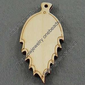 Wooden Pendant/Drop, Leaf, 34x65x4mm, Hole:About 3mm, Sold by PC