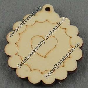 Wooden Pendant/Drop, Flower, 44x49x7mm, Hole:About 3mm, Sold by PC