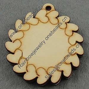 Wooden Pendant/Drop, Flower, 45x49x7mm, Hole:About 3mm, Sold by PC