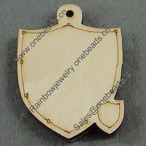 Wooden Pendant/Drop, 40x53x7mm, Hole:About 3mm, Sold by PC