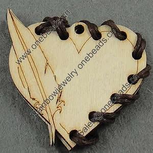 Wooden Pendant/Drop, Heart, 42x43x5mm, Hole:About 3mm, Sold by PC