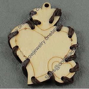 Wooden Pendant/Drop, Heart, 42x56x5mm, Hole:About 3mm, Sold by PC