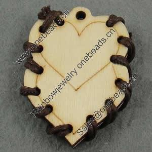 Wooden Pendant/Drop, Heart, 35x45x5mm, Hole:About 3mm, Sold by PC