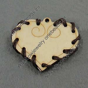 Wooden Pendant/Drop, Heart, 50x40x5mm, Hole:About 3mm, Sold by PC
