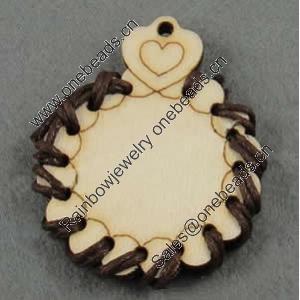 Wooden Pendant/Drop, 40x50x6mm, Hole:About 3mm, Sold by PC