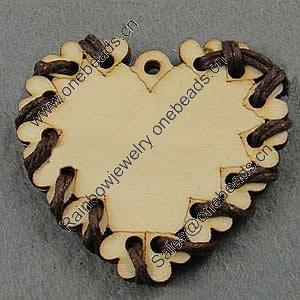 Wooden Pendant/Drop, Heart, 47x43x4mm, Hole:About 3mm, Sold by PC