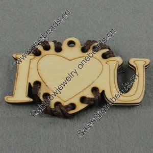Wooden Pendant/Drop, Heart, 62x37x4mm, Hole:About 3mm, Sold by PC