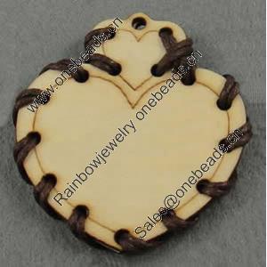 Wooden Pendant/Drop, Heart, 47x50x4mm, Hole:About 3mm, Sold by PC