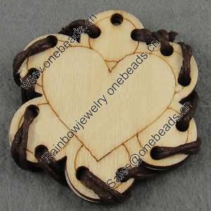 Wooden Pendant/Drop, Flower, 45x6mm, Hole:About 3mm, Sold by PC