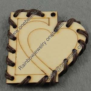 Wooden Pendant/Drop, Heart, 50x47x5mm, Hole:About 3mm, Sold by PC