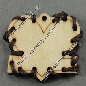 Wooden Pendant/Drop, Heart, 43x40x5mm, Hole:About 3mm, Sold by PC