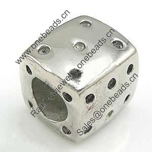 Stainless Steel European Style Beads,  316 steel, no troll, Cube, 9x9x9mm, Hole:Approx 5mm, Sold by PC