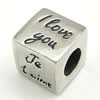 Stainless Steel European Style Beads,  316 steel, no troll, Cube, 10x10x10mm, Hole:Approx 5mm, Sold by PC