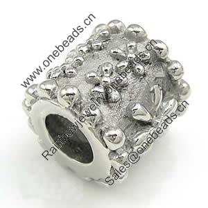 Stainless Steel European Style Beads,  316 steel, no troll, Tube, 11x11mm, Hole:Approx 5mm, Sold by PC