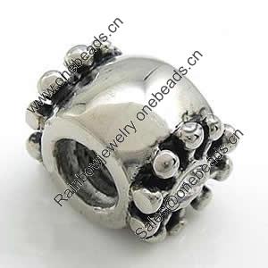 Stainless Steel European Style Beads,  316 steel, troll, Drum, 11x9x8mm, Hole:Approx 4mm, Sold by PC