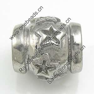 Stainless Steel European Style Beads,  316 steel, troll, Tube, 9x9mm, Hole:Approx 4mm, Sold by PC