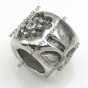 Stainless Steel European Style Beads,  316 steel, no troll, Tube, 9x7mm, Hole:Approx 5mm, Sold by PC