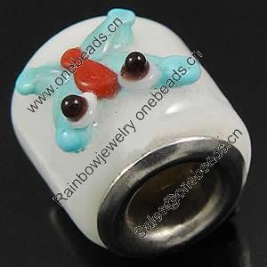 Lampwork Glass Plating Silver Double Core Beads, Tube, 15x12x11mm, Hole:Approx 4.5mm, Sold by PC