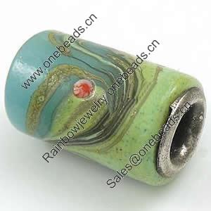 Lampwork Glass Plating Silver Double Core Beads, Tube, 11x18mm, Hole:Approx 4.5mm, Sold by PC