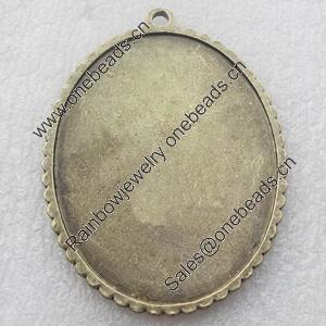 Zinc Alloy Pendant Settings, Lead-free, Outside diameter:39.5x51mm, Interior diameter:31mm, Sold by Bag 