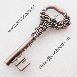 Pendant, Zinc Alloy Jewelry Findings, Lead-free,Key 26x63mm, Sold by Bag 
