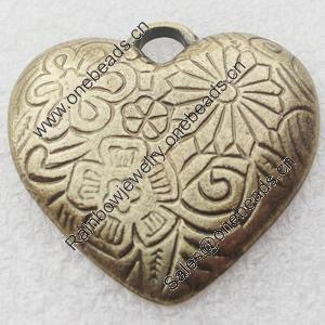 Pendant, Zinc Alloy Jewelry Findings, Lead-free,Heart 34x33mm, Sold by Bag 