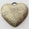 Pendant, Zinc Alloy Jewelry Findings, Lead-free,Heart 34x33mm, Sold by Bag 