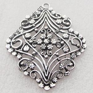 Pendant, Zinc Alloy Jewelry Findings, Lead-free,Diamond 46x37mm, Sold by Bag 