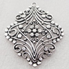 Pendant, Zinc Alloy Jewelry Findings, Lead-free,Diamond 46x37mm, Sold by Bag 