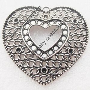 Pendant Setting Zinc Alloy Jewelry Findings, Heart 47x49mm, Sold by Bag 