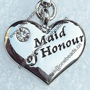 Zinc Alloy Charm/Pendant with Crystal, Nickel-free & Lead-free, A Grade Heart 17x9mm, Sold by PC  