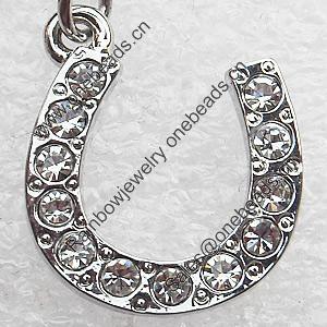 Zinc Alloy Charm/Pendant with Crystal, Nickel-free & Lead-free, A Grade 20x19mm, Sold by PC  