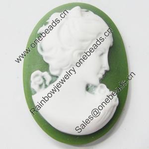 Cameos Resin Beads, No-Hole Jewelry findings, 27x37mm, Sold by Bag 