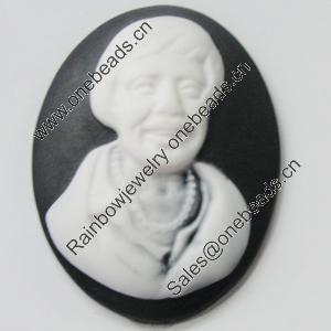 Cameos Resin Beads, No-Hole Jewelry findings, 30x40mm, Sold by Bag 