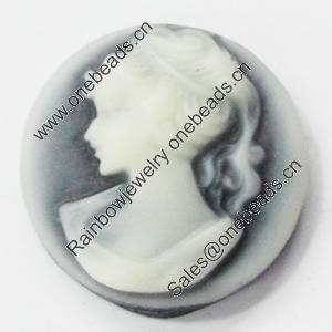 Cameos Resin Beads, No-Hole Jewelry findings, 15.5mm, Sold by Bag 