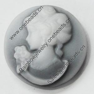 Cameos Resin Beads, No-Hole Jewelry findings, 22mm, Sold by Bag 