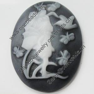 Cameos Resin Beads, No-Hole Jewelry findings, 30x40mm, Sold by Bag 