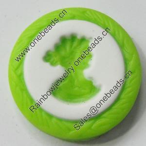 Cameos Resin Beads, No-Hole Jewelry findings, 21.5mm, Sold by Bag 