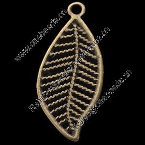 Pendant, Zinc Alloy Jewelry Findings, Lead-free, Leaf 23x12mm, Sold by Bag