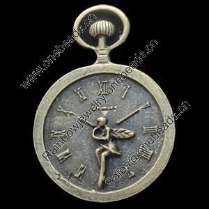 Pendant, Zinc Alloy Jewelry Findings, Lead-free, Pocket watch 55x38mm, Sold by Bag