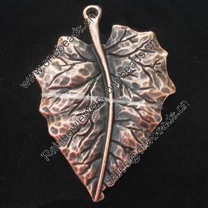 Pendant, Zinc Alloy Jewelry Findings, Lead-free, Leaf 65x50mm, Sold by Bag