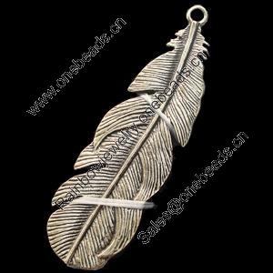 Pendant, Zinc Alloy Jewelry Findings, Lead-free, Leaf 55x18mm, Sold by Bag