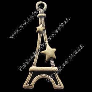 Pendant, Zinc Alloy Jewelry Findings, Lead-free, tower 27x13mm, Sold by Bag
