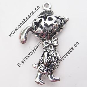 Hollow Bali Pendant Zinc Alloy Jewelry Findings, Lead-free, Animal 25x43mm, Sold by Bag