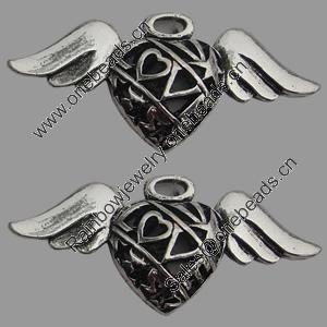 Hollow Bali Pendant Zinc Alloy Jewelry Findings, Lead-free, Wing 19x41mm, Sold by Bag