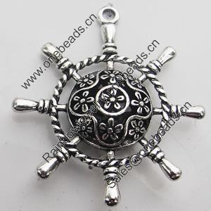 Hollow Bali Pendant Zinc Alloy Jewelry Findings, Lead-free, rudder 34x48mm, Sold by Bag