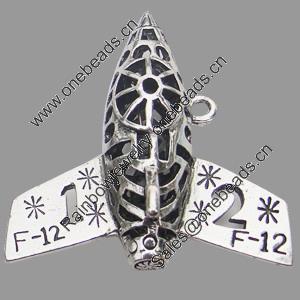 Hollow Bali Pendant Zinc Alloy Jewelry Findings, Lead-free, Aeroplane 39x40mm, Sold by Bag