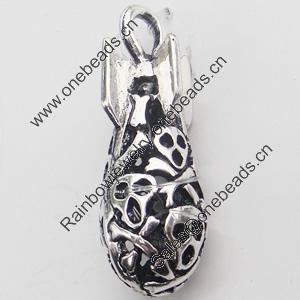 Hollow Bali Pendant Zinc Alloy Jewelry Findings, Lead-free, Fish torpedo 10x30mm, Sold by Bag